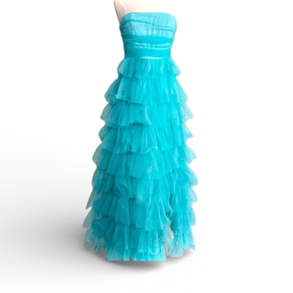 Lulus NWT Fabulous Existence Teal Green Tulle Strapless Tiered Maxi Dress Small Lulus NWT Fabulous Existence Teal Green Tulle Strapless Tiered Maxi Dress Small